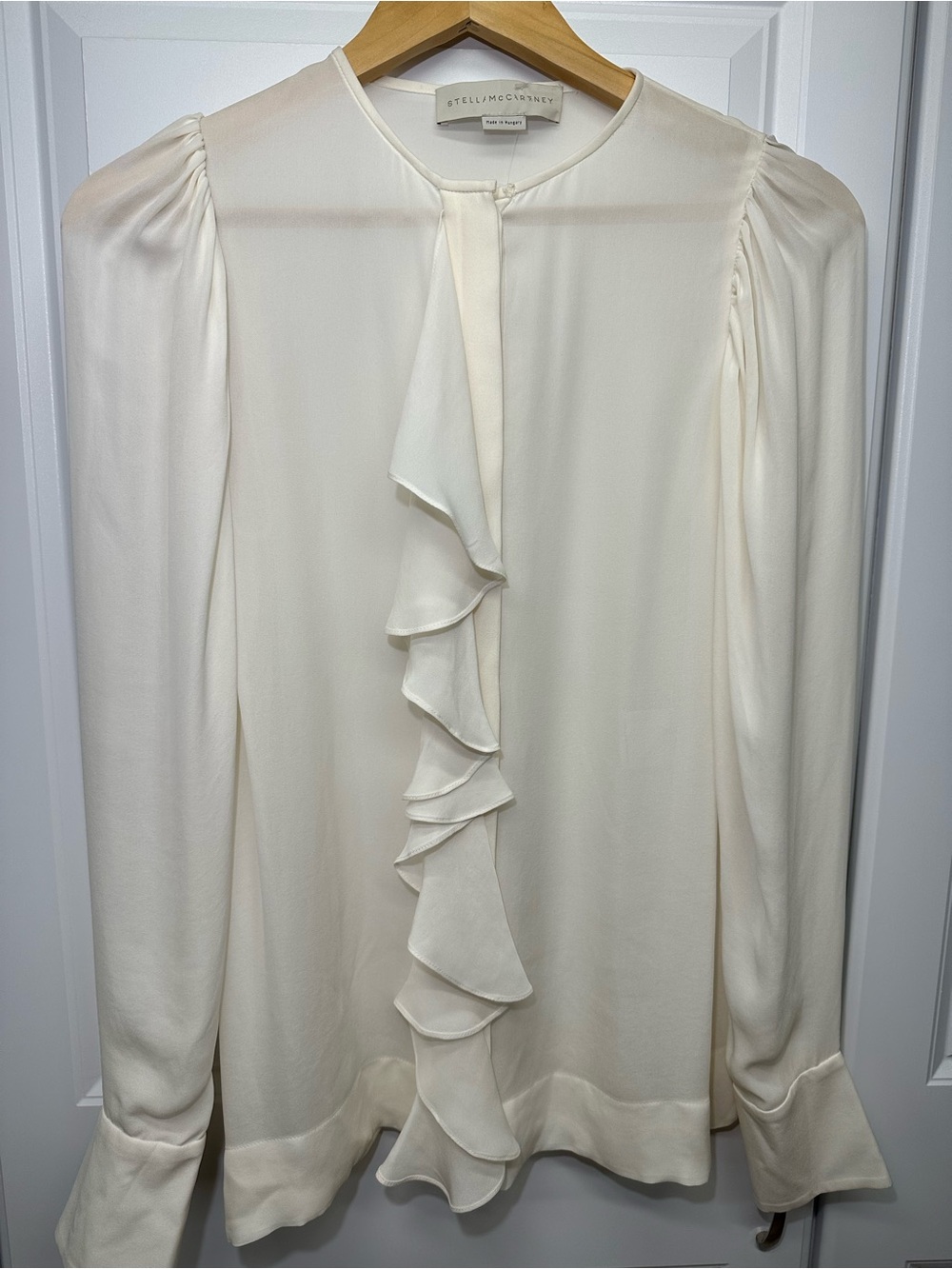 Vintage Stella McCartney Ivory 100% Silk Ruffle Front Blouse Size IT 40 US 4
